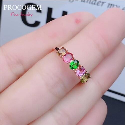 Simple OL PROCOGEM Trendy Natural Tourmaline Ring for Women Girls Gifts Real gemstones Fine jewelry 925 Sterling Silver #819