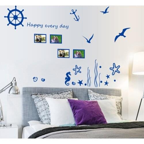 Blue style Frame seagull ocean animals anchor Rudder wall sticker for kitchen creative DIY office wallpaper decor for bedroom
