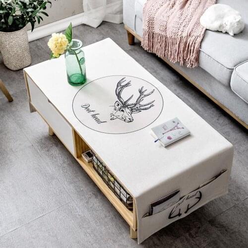 Nordic Living Room Elk Tablecloth Cotton Linen Rectangular TV Counter Cover Cloth Tea Table Towel