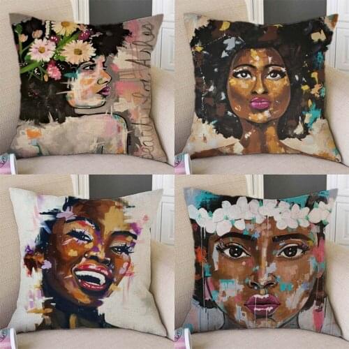 Modern Art Black African Girl Pretty Women Oil Painting double print Home Decoration Pillow Case Sofa Cushion Cover Pillowcase