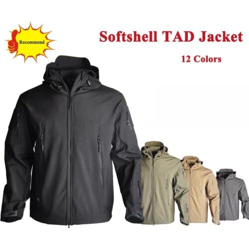 Tactical TAD SoftShell Jacket Camoufalge Hunting Clothes Mens Waterproof Hooded Jacket Windbreaker Hiking Jacket 13 Colors