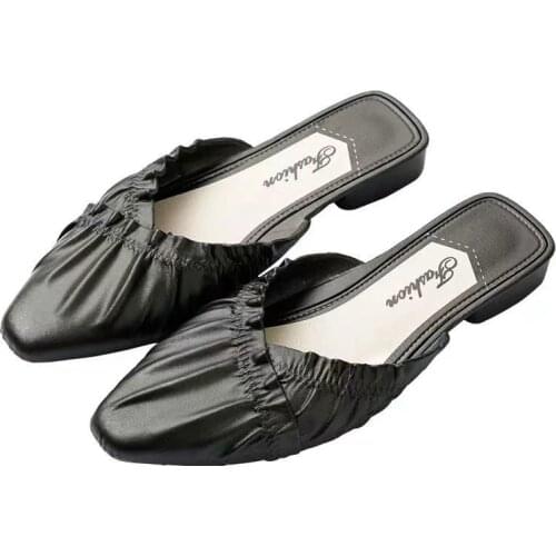 Women Low Cool Slippers Pointed Toe Flats Bottom Fashion Summer Drag Sandals Womans Baotou Slippers Lazy Casual Mules Shoes