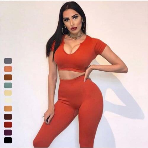 Women Sportwear Active Training Seamless Suit Stretch 2 Piece Yoga Set U-neck Sexy Gym Tops & Leggings Tracksuit