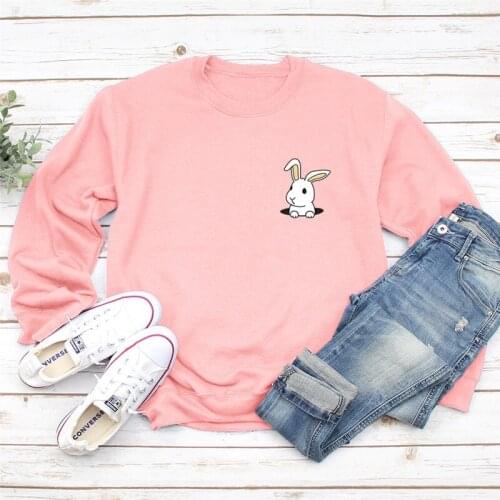 2021 Lovely Rabbit Print Women Hoodie Long Sleeve Pullover Sweatshirt Women Clothes Harajuku Hoodies Casual Pink Tops