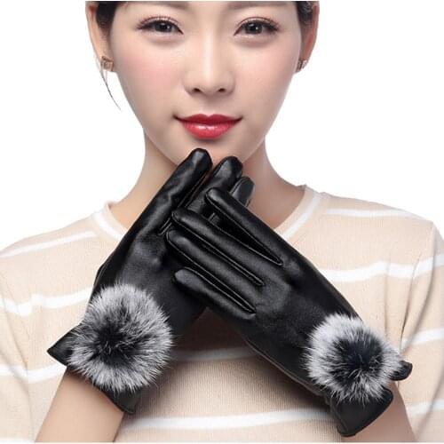 WOMEN Pu Gloves Winter Warm Wind-Resistant Cold Gloves Female Winter Glove