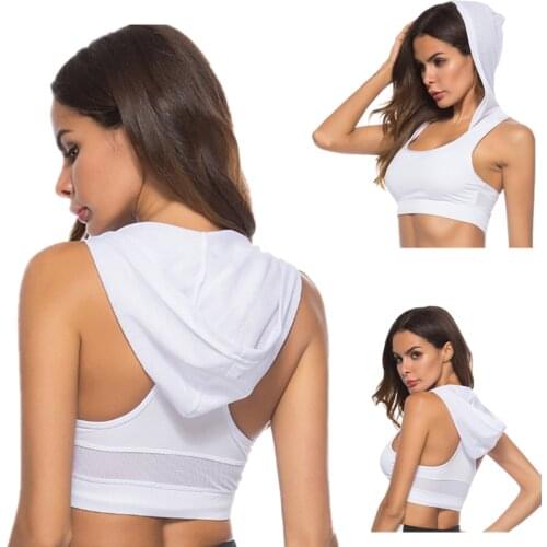 Women Sport Tank Crop Tops Fashion Hooded Athletic Vest Gym Fitness Sports Bras Running Female Girls Sprots Short Tees