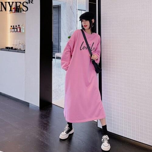 NYFS 2021 Korean New Autumn Winter Loose Hem Split Woman Dress Vestidos Robe femme Elbise Fashion Letter Print Dress