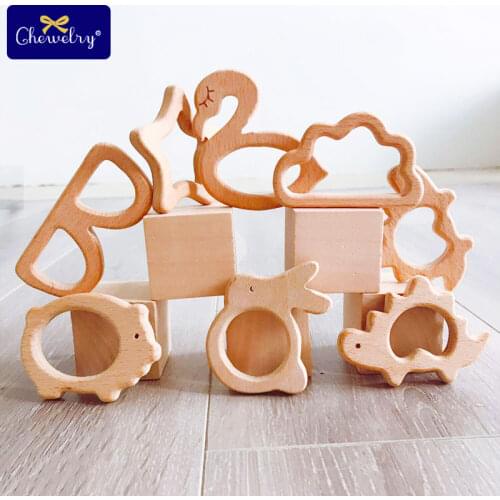 1PC Wooden Teether Baby Teething Pendant Toys Animal Pig Rodent Flamingo Beech Bracelet Gym For Children Goods Baby Accessories