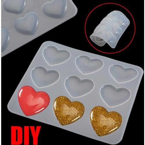 1pc 9-Cavity Silicone Heart Shape Mold Jewelry Making DIY Pendant Necklace Mirror Crystal Epoxy Resin Mold Craft Tool