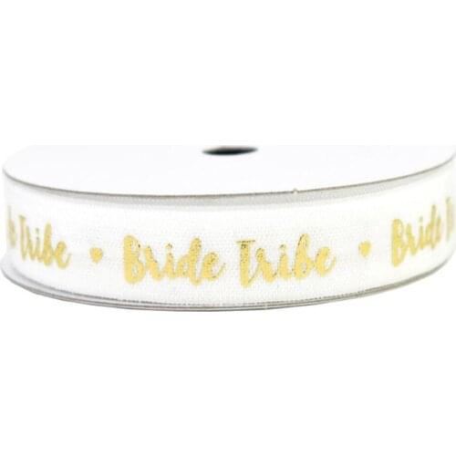 100yards 5/8"16mm Gold foil bride tribe heart printed FOE fold over elastic ribbon for wedding welcome custom printed