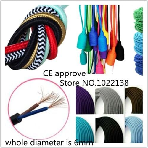 2 Core Round Vintage Textile Cable 1m 2m 5m 10m 20m 50m Flexible Color Electric Wire Chandelier Lamp Edison Power Cord