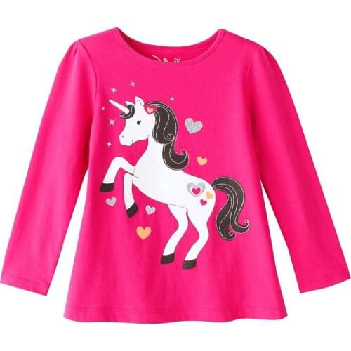 Pink Horse Pony 2016 Girls T-Shirts 100% Cotton Girls Clothes Outerwear Children Tees Shirts Tops