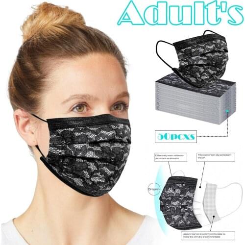 50pcs Adult Lace Designer Disposable Face Maks 3 Layer Halloween Cosplay Bandana Scarf Mask For Face Mondkapjes Wegwerp Maske