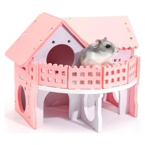 Mylb Wooden Hamster Staircase Sleeping House Golden Bear Nest Bed for Small Pets Chinchillas Guinea-pig Small Pets Cage Toys