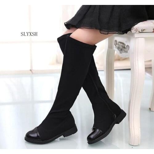 Child Boots Winter Warming Shoes Kids Baby Girls Plush Cotton Stretch Fabric Jackboot Children Single Knee Boots Autumn Shoes