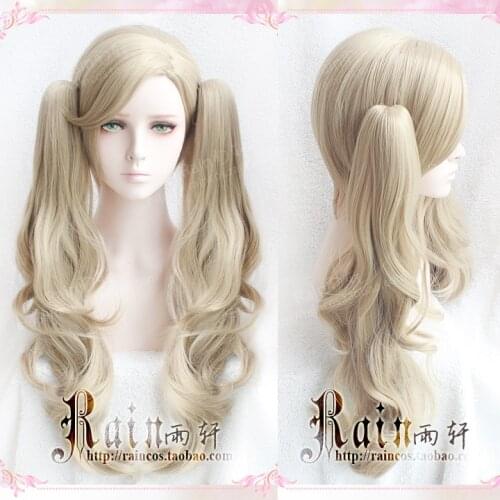 P5 Persona 5 Anne Takamaki Long Curly Linen Cos Hair With 2 Clips On Ponytails Heat Resistant Cosplay Costume Wig