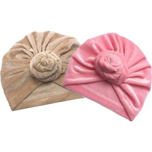 Newborn Baby Accessories Newborn Infant Kids Baby Boy Girl Indian Turban Twist Knot Velvet Beanie Hat Flower Solid Soft Cap