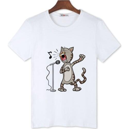 BGtomato A Singing cat print t-shirt for men super cute funny shirts popular style casual tops hip hop tshirts