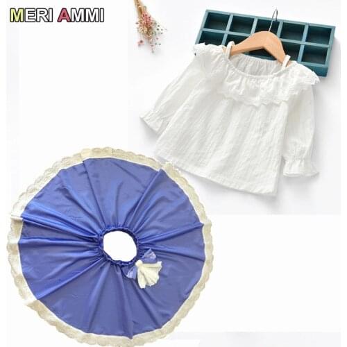 MERI AMMI 2 PCS Children Girl Clothing Outfit Set Lace Floral Tee +Bowknot Skirts For 1-7 Year Kids