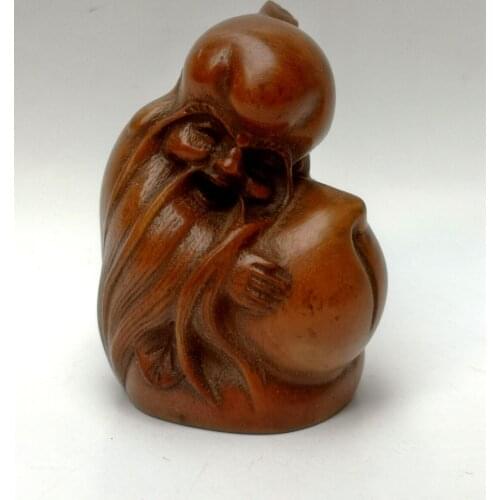 YIZHU CULTUER ART Collection China Old Boxwood Hand Carved God of Longevity Statue Decoration