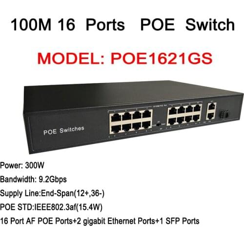 1U Chassis 16 Port POE Switch 2ch Gigabit Uplink Network Ethernet With 1 port 1000M SFP Slot