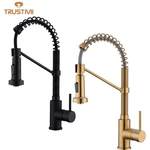 Brushed Gold Brass Kitchen Sink Faucet Pull Down Kitchen Faucet Single Handle Mixer Tap 360 Rotation Torneira Cozinha Mix