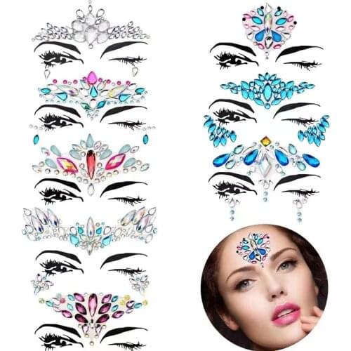 Masquerade Shiny Face Decoration 3D Crystal Sticker Music Festival Trendy Shiny Acrylic Drill Sticker Temporary Tattoo Sticker