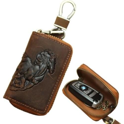Retro Cow Leather Keychain Wallet Men Genuine Leather Car Key Pocket Keyholder horse Design Ganchos Para Carteras