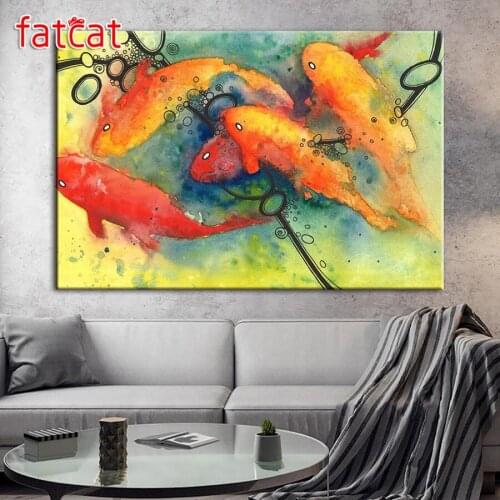 FATCAT Abstract red carp 5d diy diamond painting full square round drill diamond embroidery kits sale home decoration AE2825