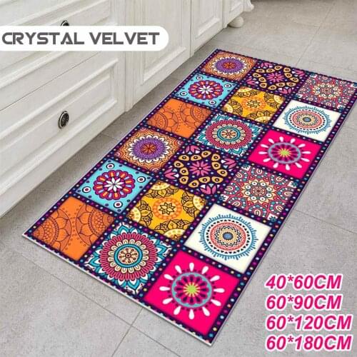 Non-slip Bohemian Style Floral Pattern Rug Floor Mat Living Room Balcony Bathroom Kitchen Bedroom Carpet