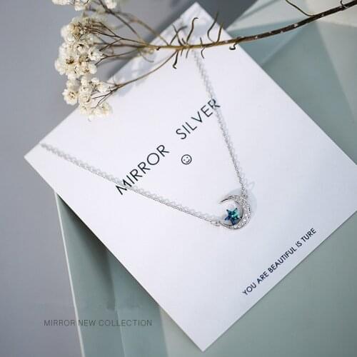 Silver Plated Necklace Micro Zircon Moon Star Pendant Short Clavicle Necklace For Women choker collares Wedding Jewelry