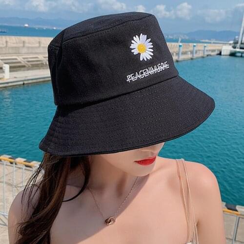 Summer Daisies Bucket Hat Women Fashion Basin Hat Beach Sun Hats Foldable Bob Bucker Sunhat Floral Panama Hat Fisherman Hat