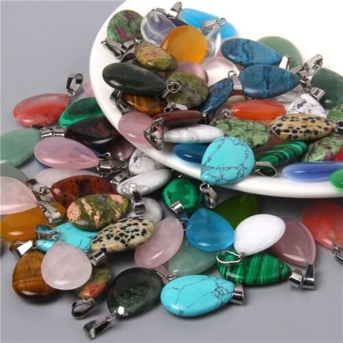 Natural Stone Water Drop Necklace Pendants For Women Men 16mm*24mm*6mm Agates Crystal Charms Diy Jewelry Making 1pc Wholesale