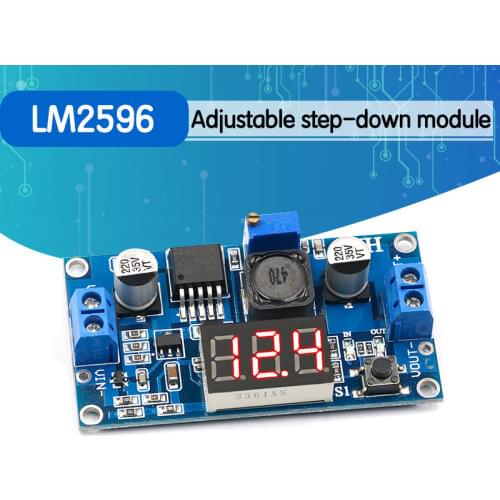 LM2596 Buck Step Down Power Converter Module LED Digital Voltmeter Display Adjustable Board DC-DC 2A Short Circuit Protection