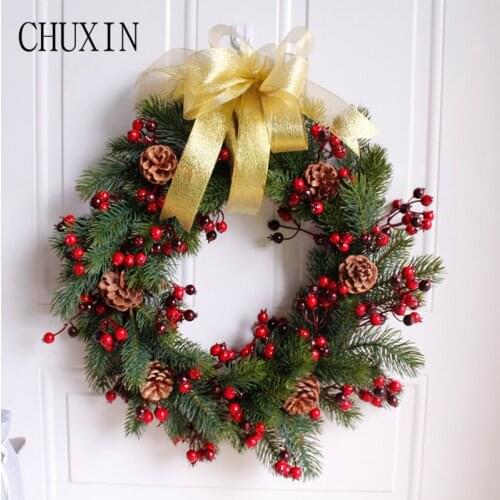 Christmas Wreath Simulation Pine Branch Berry Green Artificial Wreath Home Door Wall Ornaments Wedding Decoration Christmas Gift