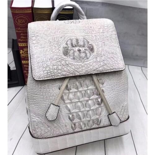 Authentic Crocodile Skin Drawstring Closure Female Casual Bag Pack Genuine Alligator Leather Women Small Purple Travel Backpack
