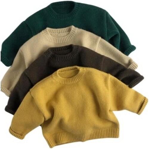 Sweater For Girls Boys Korean Style Solid Brown Yellow Beige Green Solid Color Korean Winter Children Clothing Knitted Cardigan