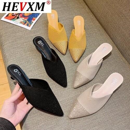 Shoes Woman 2021 Slippers Casual Pointed Toe Loafers Pantofle Low Thin Heels Soft Luxury New Cover Flat Fabric Slides