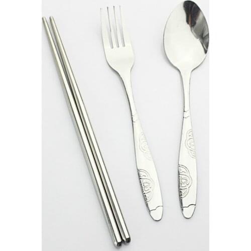 Leading Life Portable 3Pcs Stainless Steel Cutlery Set Flower Painting Fork Dinner Tableware Set Tableware Case Kit