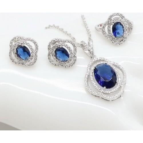 XUTAAYI High Quality Beautiful Round Baguette Shape Cubic Zirconia Blue Fashion Jewelry Set for Ladies