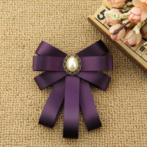 New Fabric Cloth Art Bowknot Brooch Rhinestone Bow Tie College Wind Collar Pin Ribbon Bowtie Shirt Corsage for Women Accessories