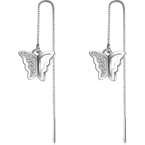 Utimtree Fashion Cubic Zirconia Butterfly Drop Earrings For Women 925 Silver Long Tassel Dangle Earring Party Wedding Jewelry
