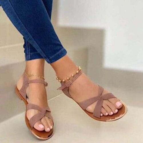 Sandalias de verano para mujer, chanclas de playa al aire libre, sandalias de gladiador sólidas de moda, zapatos planos informal