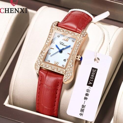 2021Women Wrist Watch CHENXI Brand Irregular Dial Diamond Watch For Women Leather Quartz Ladies Dress Watches Montre Femme Luxe