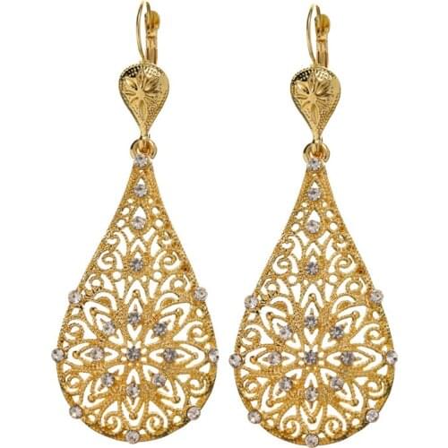 Gold Plating Bridal Dangle Earrings Arabic Middle East Trendy French Hook Water Drop Earrings for Women Luxury Jewelry