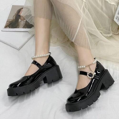 Girls New Shoes Lolita Cute Wedge High Heels Thick Bottom Cosplay PU Leather Punk Platform Fashion Waterproof Shoes For Women