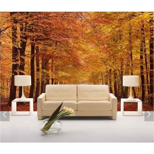 Gold Autumn Wall Mural Tree Leaves Wallpaper Hand Painted Papiers Peint 3d Custom Photo Murals Wallpapers for Living Room