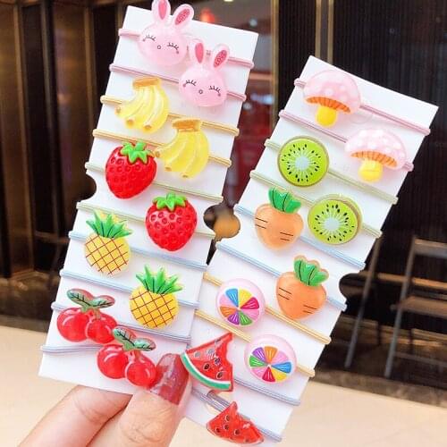 10PCS/Set New Girls Cute Cartoon Fruits Elastic Hair Bands Kids Ponytail Holder Scrunchie Rubber Band Fashion Hair Accessories