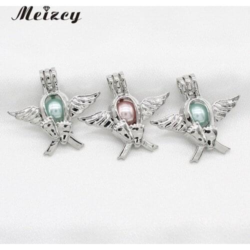 10pcs Silver Wing Baby Footprint Pearl Cage Lockets Lava Bead Pendant Diffuser Necklace Jewelry Charms Perfume Essential Oil