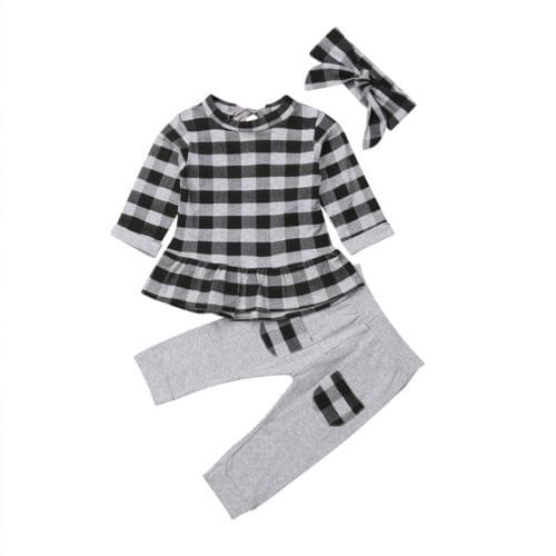 2018 Kids Baby Girls Clothes Checks Shirt Dress+Pants Leggings Toddler Outfits Set Size 0-3T